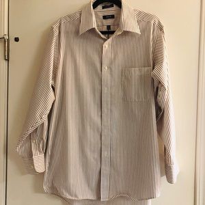 Izod front pocket burgundy pinstriped dress shirt.